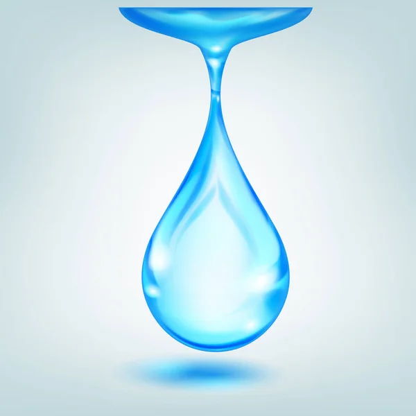 One Big Realistic Water Drop Blue Color Glares Shadow — Stockový vektor