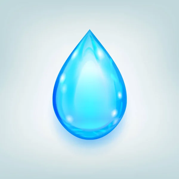 Uma Grande Gota Água Realista Cor Azul Com Brilhos Sombra — Vetor de Stock