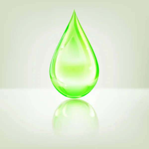 Ein Großer Realistischer Wassertropfen Hellgrüner Farbe Mit Grellen Und Reflektierenden — Stockvektor