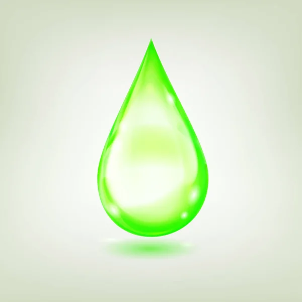 One Big Realistic Water Drop Light Green Color Glares Shadow — Stock Vector