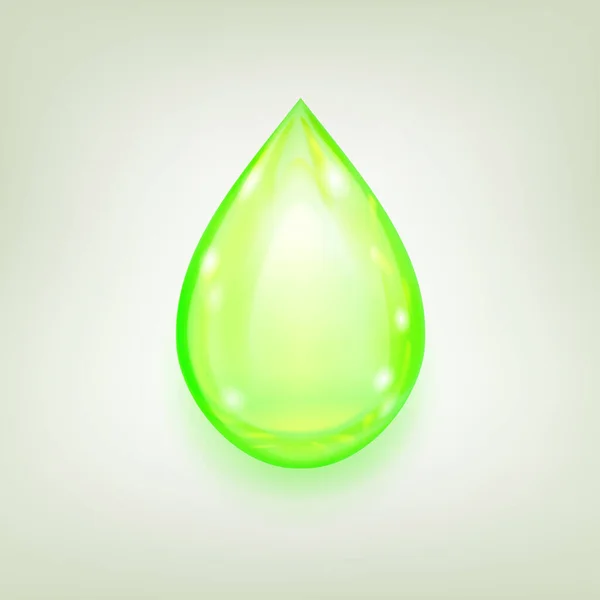 Uma Grande Gota Água Realista Cor Verde Claro Com Brilhos — Vetor de Stock
