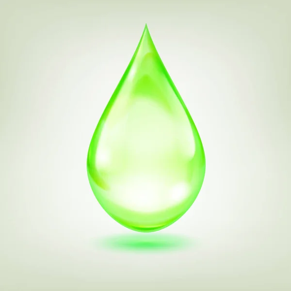 One Big Realistic Water Drop Light Green Color Glares Shadow — Stockvektor
