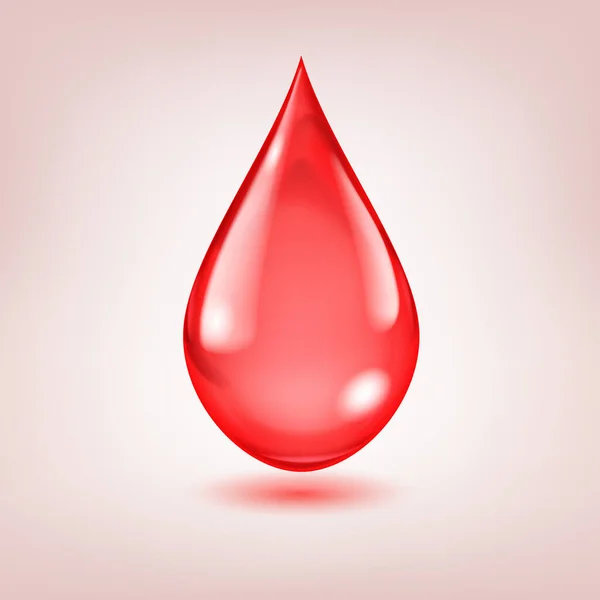 One Big Realistic Water Drop Red Color Glares Shadow — Vector de stock
