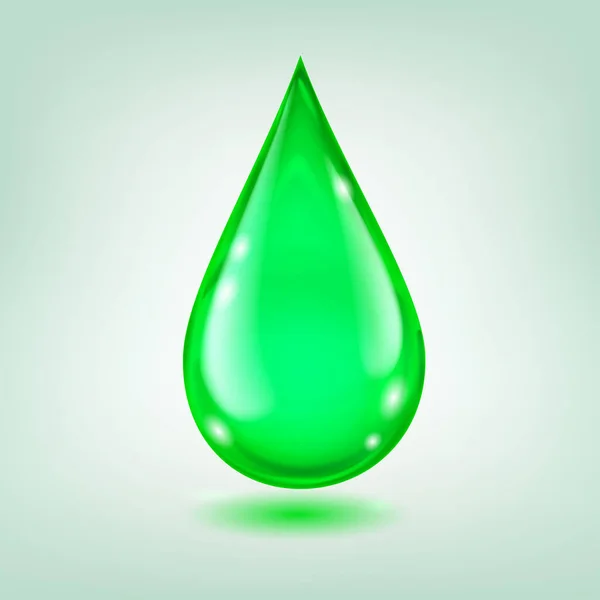 Egy Nagy Reális Vízcsepp Zöld Színben Csillogással Árnyékkal — Stock Vector