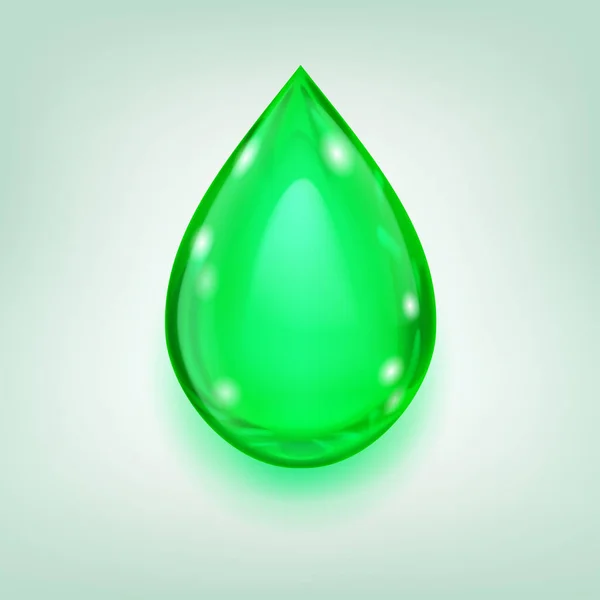 Uma Grande Gota Água Realista Cor Verde Com Brilhos Sombra — Vetor de Stock