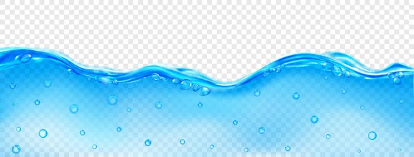 浅蓝色海水的半透明波浪 表面和深度有气泡 背景透明 仅在矢量文件中保持透明度 — 图库矢量图片