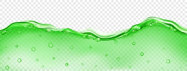 表面と深さの空気の泡と緑の色で海の水の半透明の波は 透明な背景に隔離されました ベクトルファイルのみの透明度 — ストックベクタ