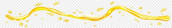 透明な背景に隔離された黄色の色の滴と泡を持つ透明な水の波 ベクトルファイルのみの透明度 — ストックベクタ