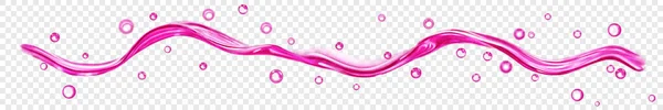 透明な背景に隔離されたピンク色の滴と泡を持つ透明な水の波 ベクトルファイルのみの透明度 — ストックベクタ