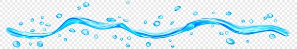 Onda Agua Translúcida Con Gotas Burbujas Color Azul Claro Aislada — Vector de stock
