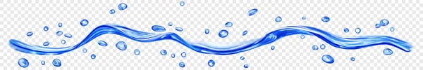 Genomskinlig Vatten Våg Med Droppar Och Bubblor Blå Färger Isolerade — Stock vektor