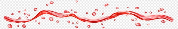 透明な背景に隔離された赤い色の滴と泡を持つ透明な水の波 ベクトルファイルのみの透明度 — ストックベクタ