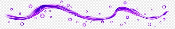 透明な背景に隔離された紫色の滴と泡を持つ透明な水の波 ベクトルファイルのみの透明度 — ストックベクタ
