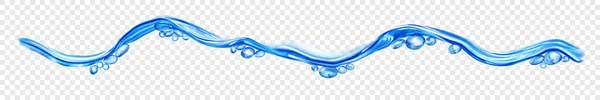 透明な背景に隔離された青い色の滴と泡を持つ透明な水の波 ベクトルファイルのみの透明度 — ストックベクタ