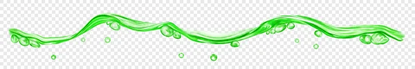 透明な背景に隔離された緑の色の滴と泡を持つ透明な水の波 ベクトルファイルのみの透明度 — ストックベクタ