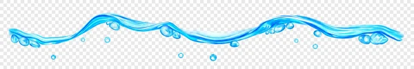 透明な背景に隔離された明るい青の色の滴と泡を持つ透明な水の波 ベクトルファイルのみの透明度 — ストックベクタ