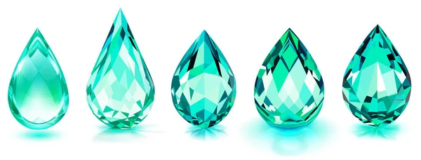 Set Van Grote Kristallen Druppels Turquoise Kleur Met Glitters Schaduwen — Stockvector