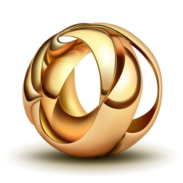 Абстрактна Фігура Золотих Тарілок Вигнута Переплетена Вигляді Сфери Блискавками Тіні — стоковий вектор