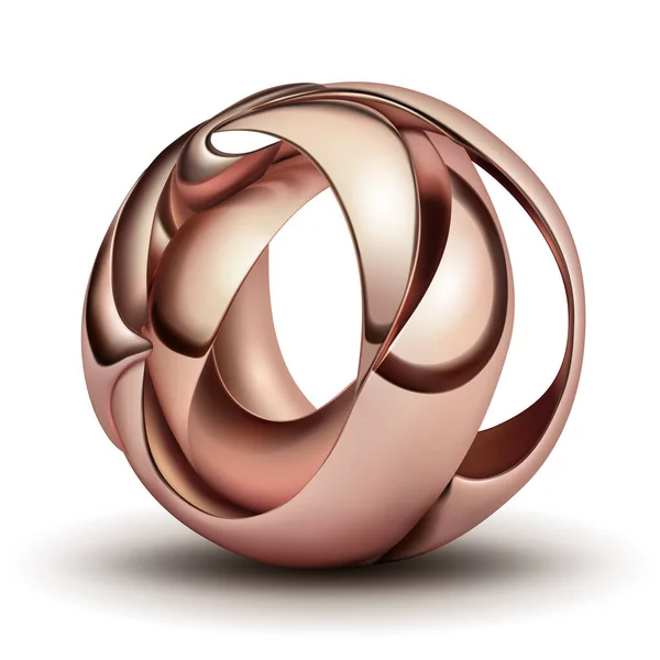 Figura Abstrata Feita Placas Bronze Curvas Entrelaçadas Forma Uma Esfera — Vetor de Stock