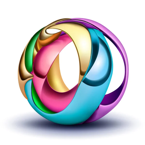 Figura Abstrata Feita Placas Multicoloridas Curvas Entrelaçadas Forma Uma Esfera — Vetor de Stock