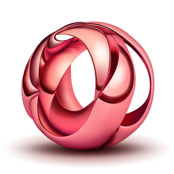 Абстрактна Фігура Червоних Пластин Вигнута Переплетена Вигляді Сфери Блискавками Тіні — стоковий вектор
