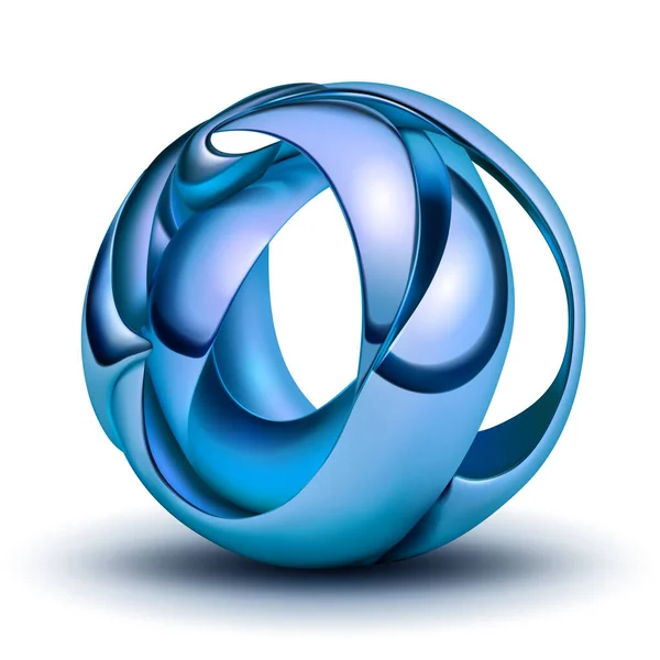 Figura Abstrata Feita Placas Azuis Curvas Entrelaçadas Forma Uma Esfera — Vetor de Stock