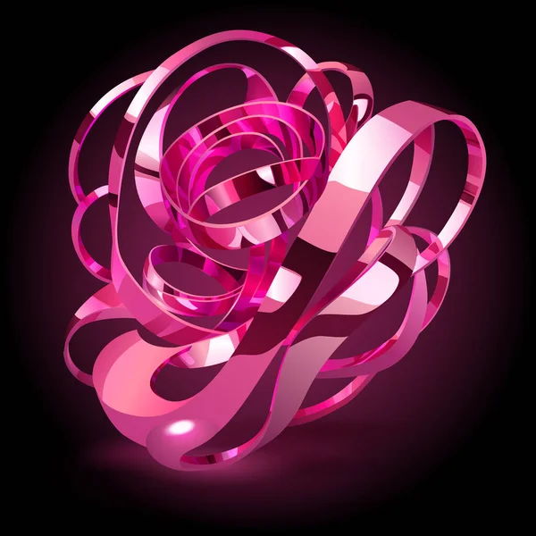 Абстрактная Фигура Переплетенных Розовых Блестящих Метафорических Лент Блестками Блеском Темном — стоковый вектор