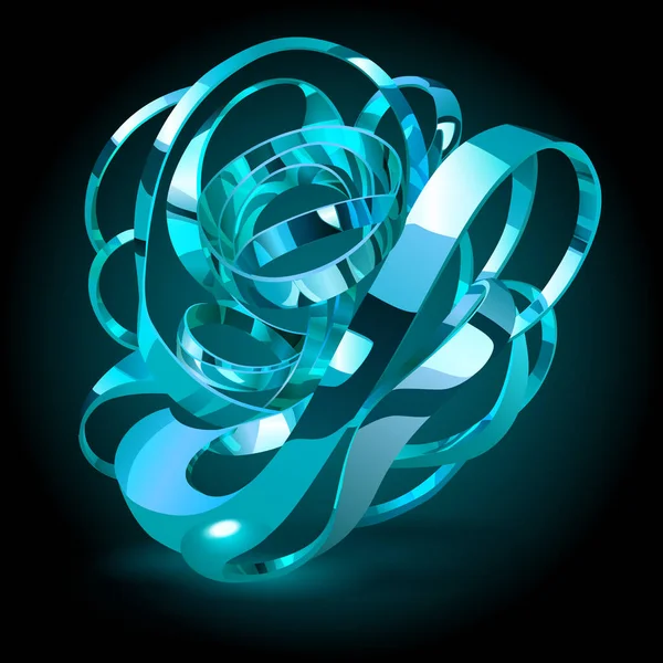 Абстрактна Фігура Переплетених Світло Блакитних Блискучих Металевих Стрічок Блискавками Світінням — стоковий вектор