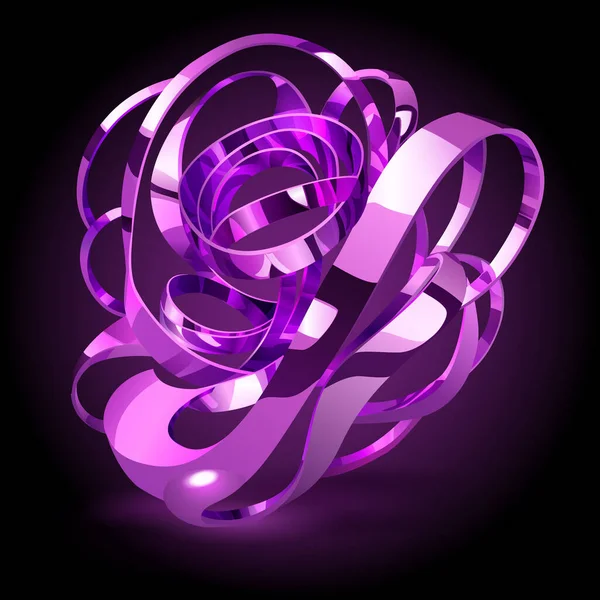 Абстрактная Фигура Переплетенных Фиолетовых Блестящих Металлических Лент Блестками Сиянием Темном — стоковый вектор