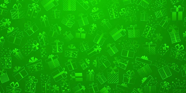 Hintergrund Von Geschenkschachteln Mit Schleifen Und Verschiedenen Mustern Grünen Farben — Stockvektor