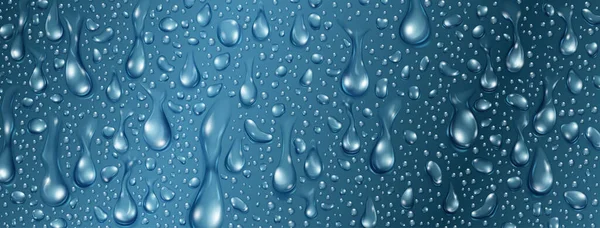 Fundo Grandes Pequenas Gotas Água Realistas Cores Azuis — Vetor de Stock