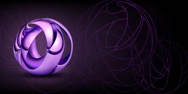 Абстрактний Фон Фігурою Фіолетових Пластин Вигнутих Переплетених Вигляді Сфери Контурів — стоковий вектор