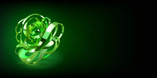 Abstrakter Hintergrund Mit Einer Figur Aus Verflochtenen Grünen Glänzenden Metallbändern — Stockvektor