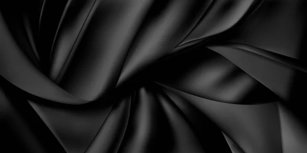 革やシルクリボンの黒い部分の背景 折り目のついた布 — ストックベクタ