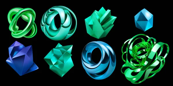 Набір Абстрактних Форм Зеленому Синьому Кольорах Чорному Тлі — стоковий вектор