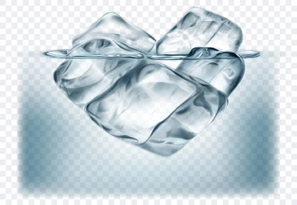 いくつかの大きな半透明の氷のキューブは水の中に浮かんでいる 透明な背景に隔離されています グレーのベクトルイラスト ベクトル形式でのみ透明 — ストックベクタ