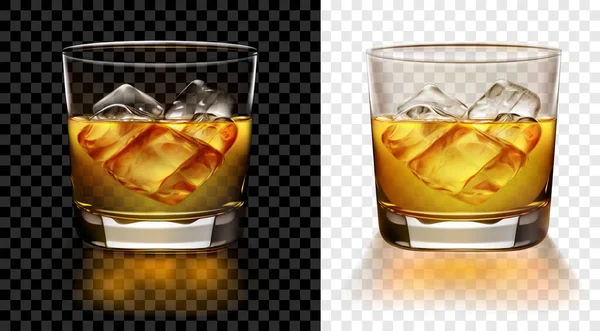 Doorschijnend Glas Whisky Met Ijsblokjes Twee Opties Voor Donkere Lichte — Stockvector