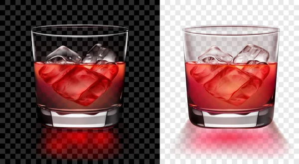 氷のキューブと赤いカクテルの半透明のガラス 暗い背景と明るい背景のための2つのオプション ベクトル形式でのみ透明 — ストックベクタ