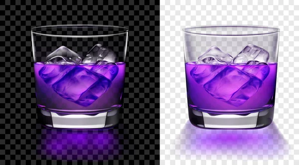 Genomskinligt Glas Lila Cocktail Med Isbitar Två Alternativ För Mörk — Stock vektor