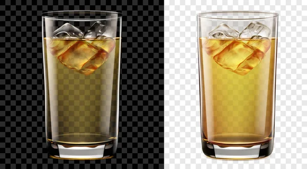 半透明的高杯黄色鸡尾酒加冰块两种选择 黑暗和光明的背景 只有矢量格式的透明度 — 图库矢量图片