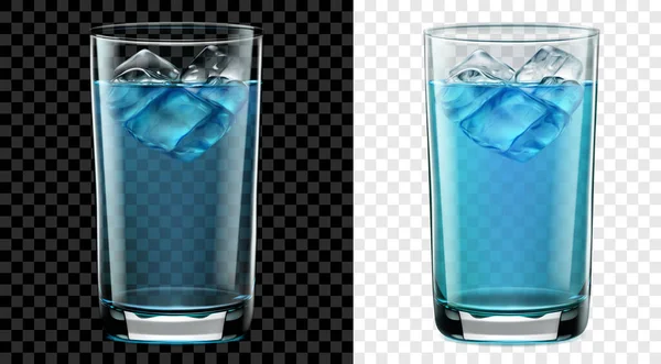 Doorschijnend Hoog Glas Blauw Water Met Ijsblokjes Twee Opties Voor — Stockvector