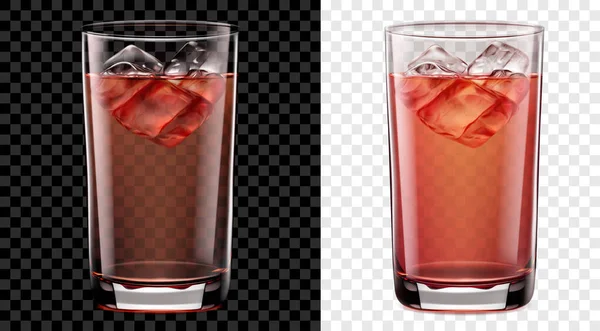 氷のキューブと赤いカクテルの半透明の背の高いガラス 暗い背景と明るい背景のための2つのオプション ベクトル形式でのみ透明 — ストックベクタ