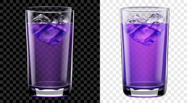 Прозора Висока Склянка Фіолетового Коктейлю Кубиками Льоду Два Варіанти Темного — стоковий вектор