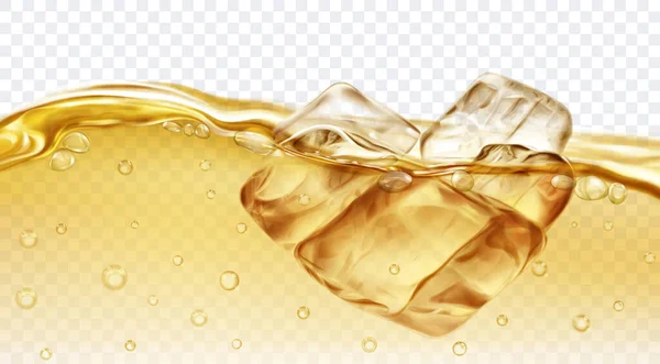 Διαφανές Κίτρινο Παγάκια Επιπλέουν Στο Νερό Φυσαλίδες Αέρα Απομονώνονται Διαφανές — Διανυσματικό Αρχείο