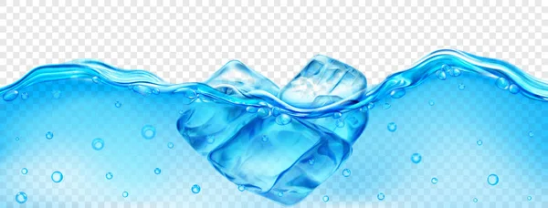 Прозрачные Светло Голубые Кубики Льда Плавающие Воде Пузырьками Воздуха Изолированные — стоковый вектор