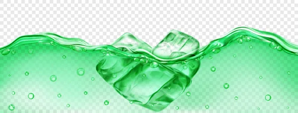 Transluzente Grüne Eiswürfel Die Wasser Mit Luftblasen Schwimmen Isoliert Auf — Stockvektor
