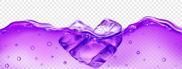 Genomskinliga Lila Isbitar Flyter Vatten Med Luftbubblor Isolerade Transparent Bakgrund — Stock vektor
