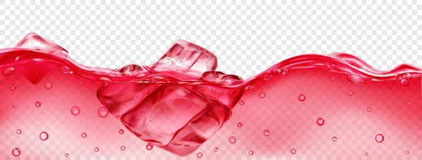 Doorschijnende Rode Ijsblokjes Drijvend Water Met Luchtbellen Geïsoleerd Transparante Achtergrond — Stockvector