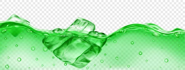 Cubos Gelo Verde Translúcidos Flutuando Água Com Bolhas Isolados Fundo — Vetor de Stock