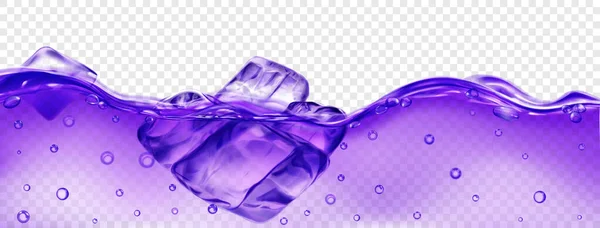 Cubos Gelo Púrpura Translúcidos Flutuando Água Com Bolhas Isolados Fundo — Vetor de Stock